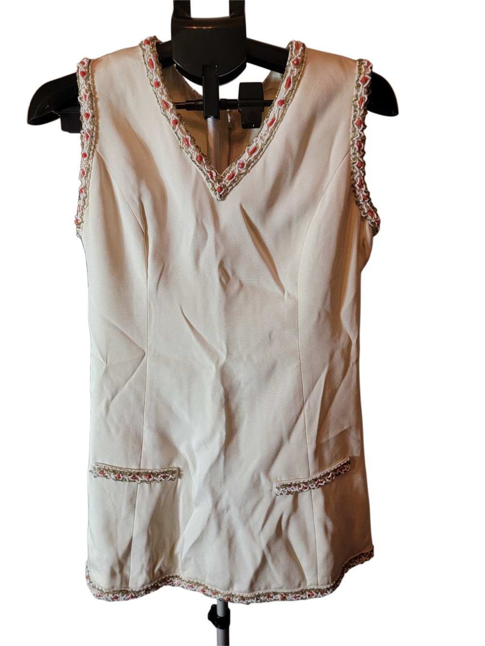 VINTAGE 60s Romantica by Victor Costa Beaded Mod Shift Dress Ivory Coral 12